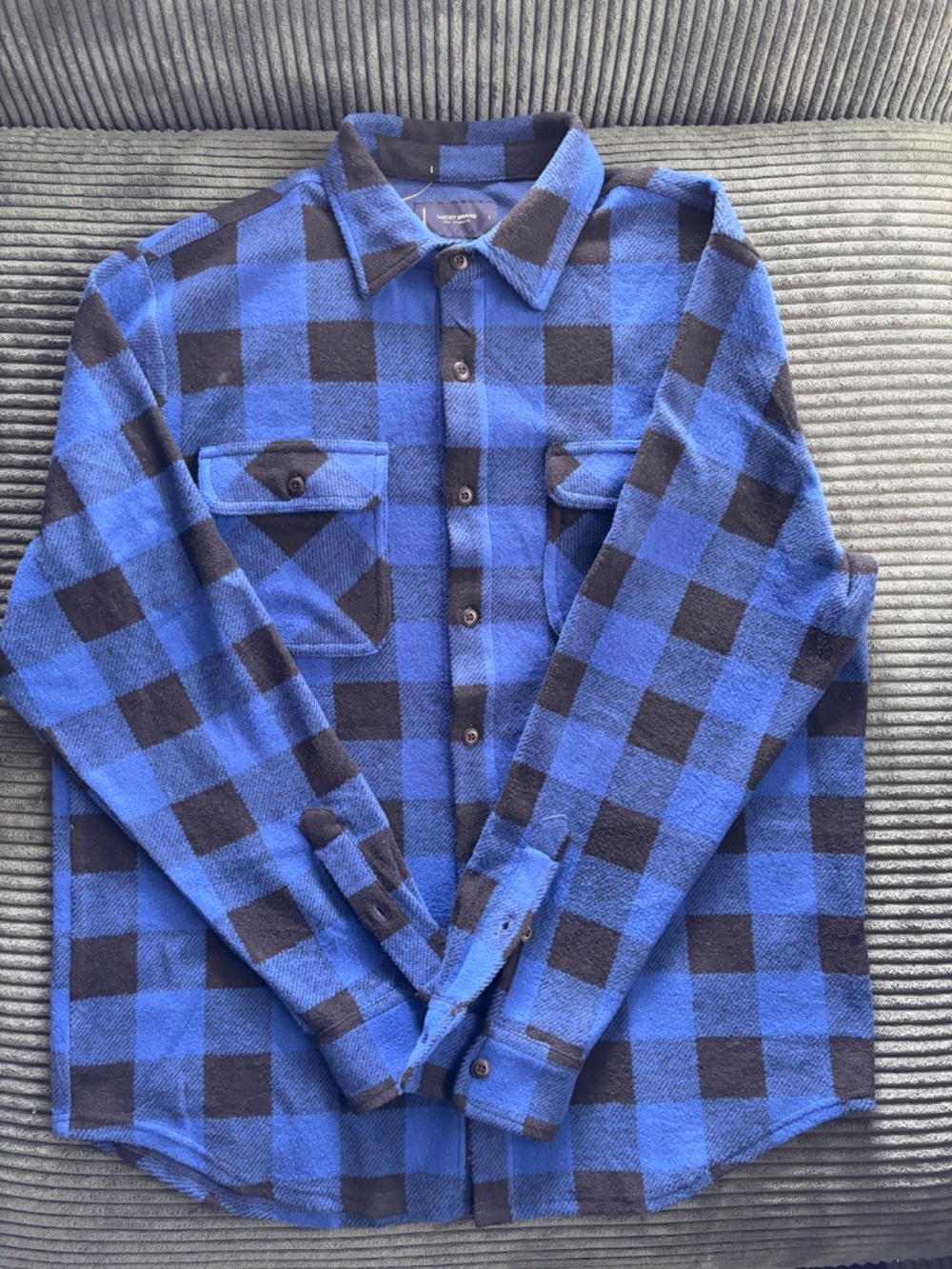 Lucky Brand Buffalo Plaid Knit Shirting - Blue L